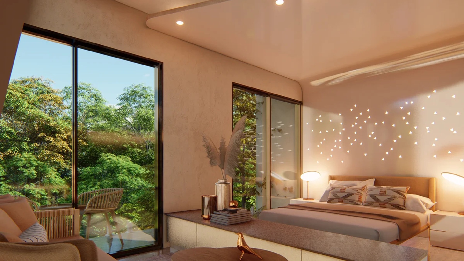 Image of a Bedroom, featuring Floor-to-Ceiling Windows and Private Balcony.