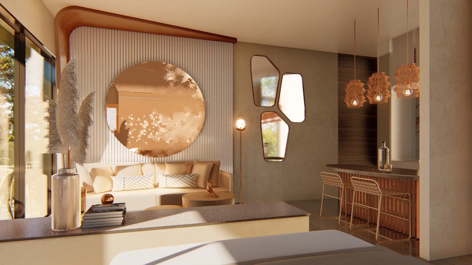 Image of a Luxury Suite, featuring Open Concept Living and Private Bar.