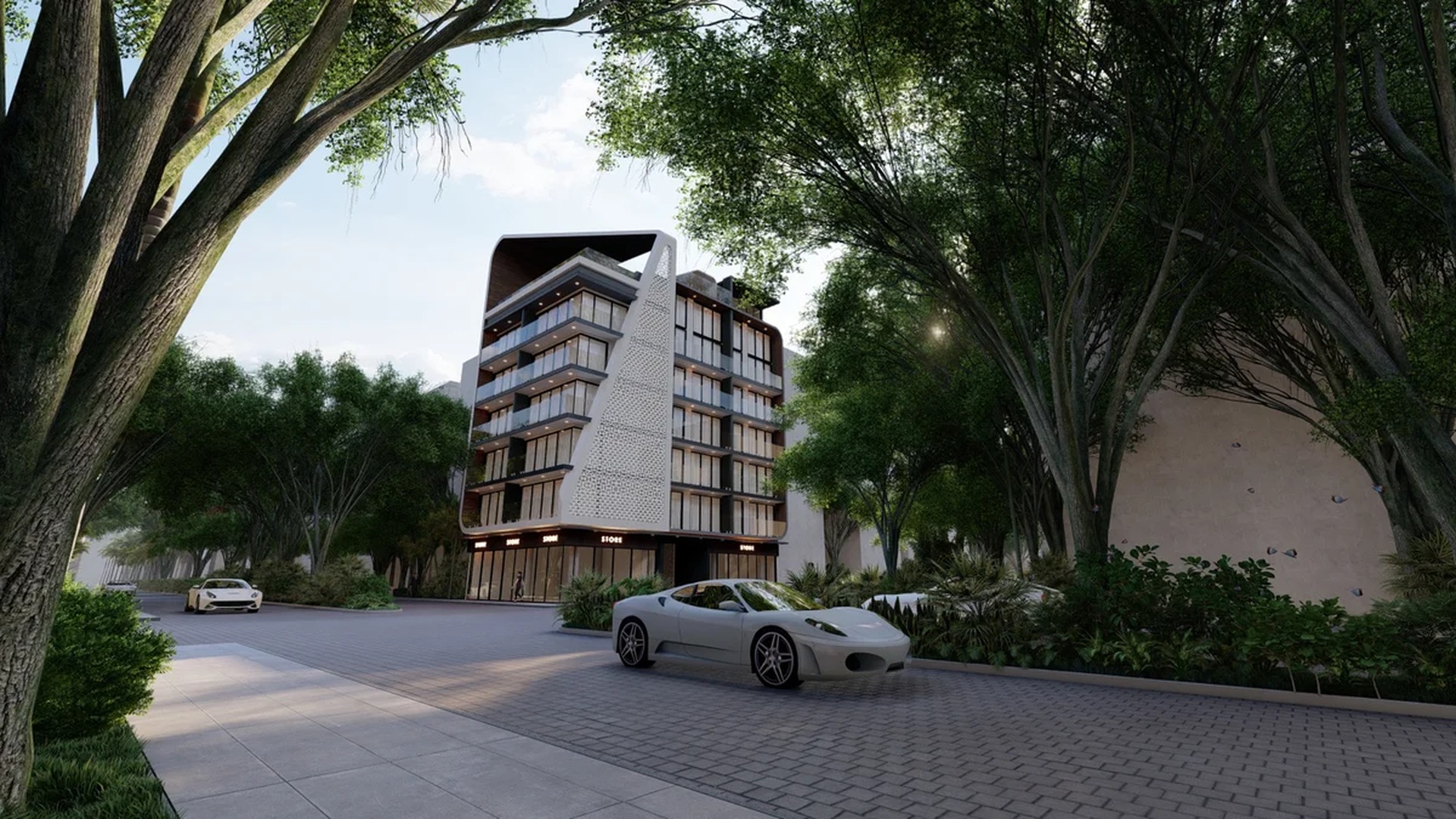 Image of a Modern Architecture, featuring Luxury Apartment Building and Private Balconies.