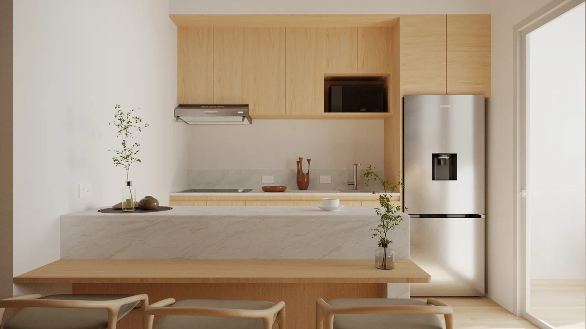 Image of a Modern Kitchen, featuring Kitchen Island and Breakfast Bar.