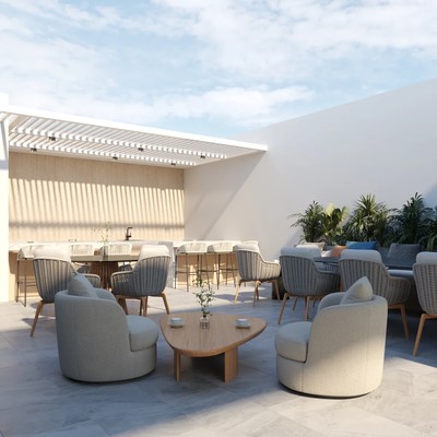 Image of a Outdoor Lounge, featuring Rooftop Patio and Covered Pergola.