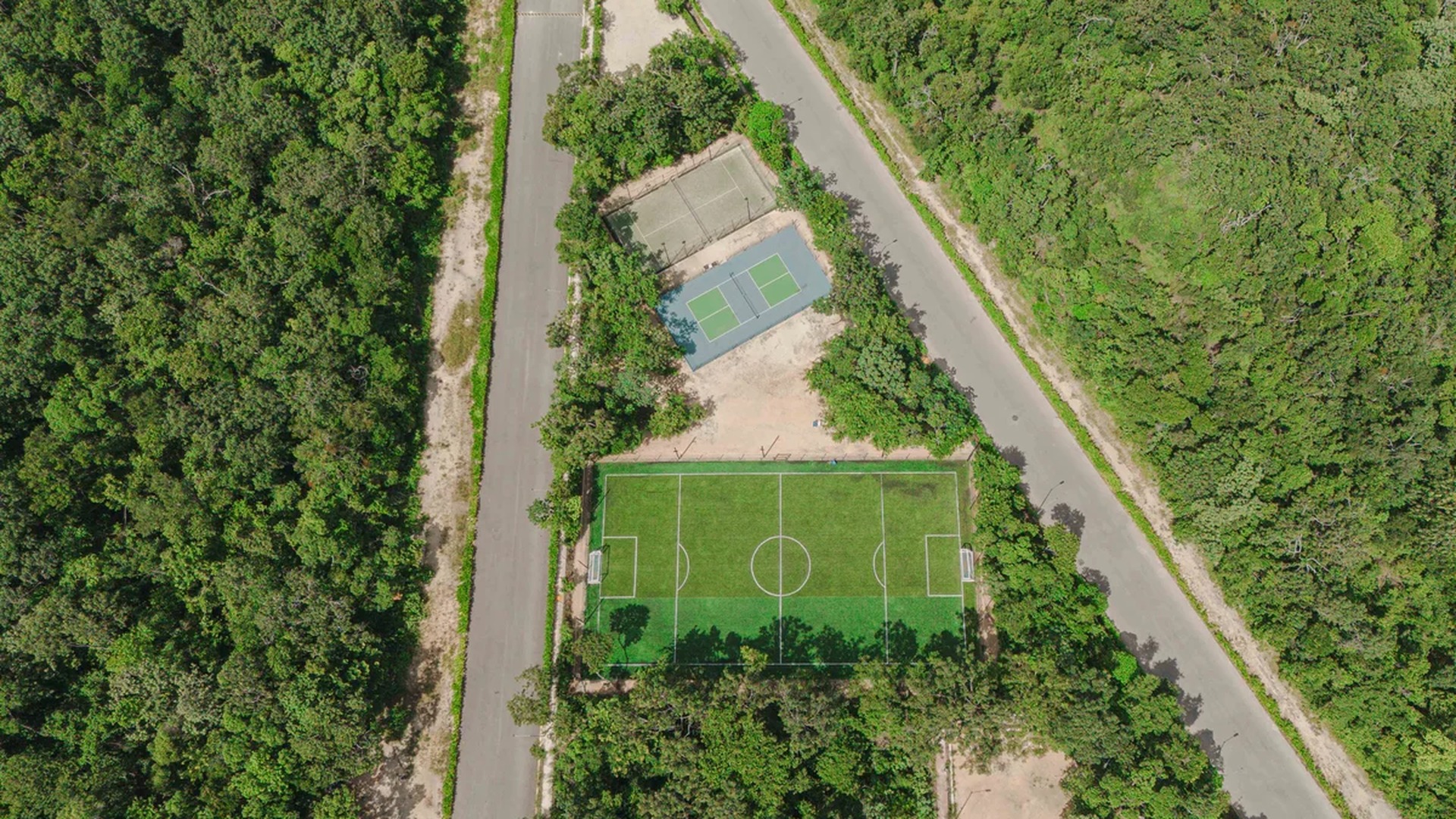 Image of a Soccer Field, featuring Tennis Courts and Aerial View.