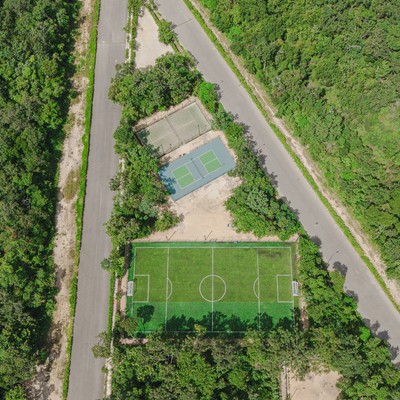 Image of a Soccer Field, featuring Tennis Courts and Sports Courts.