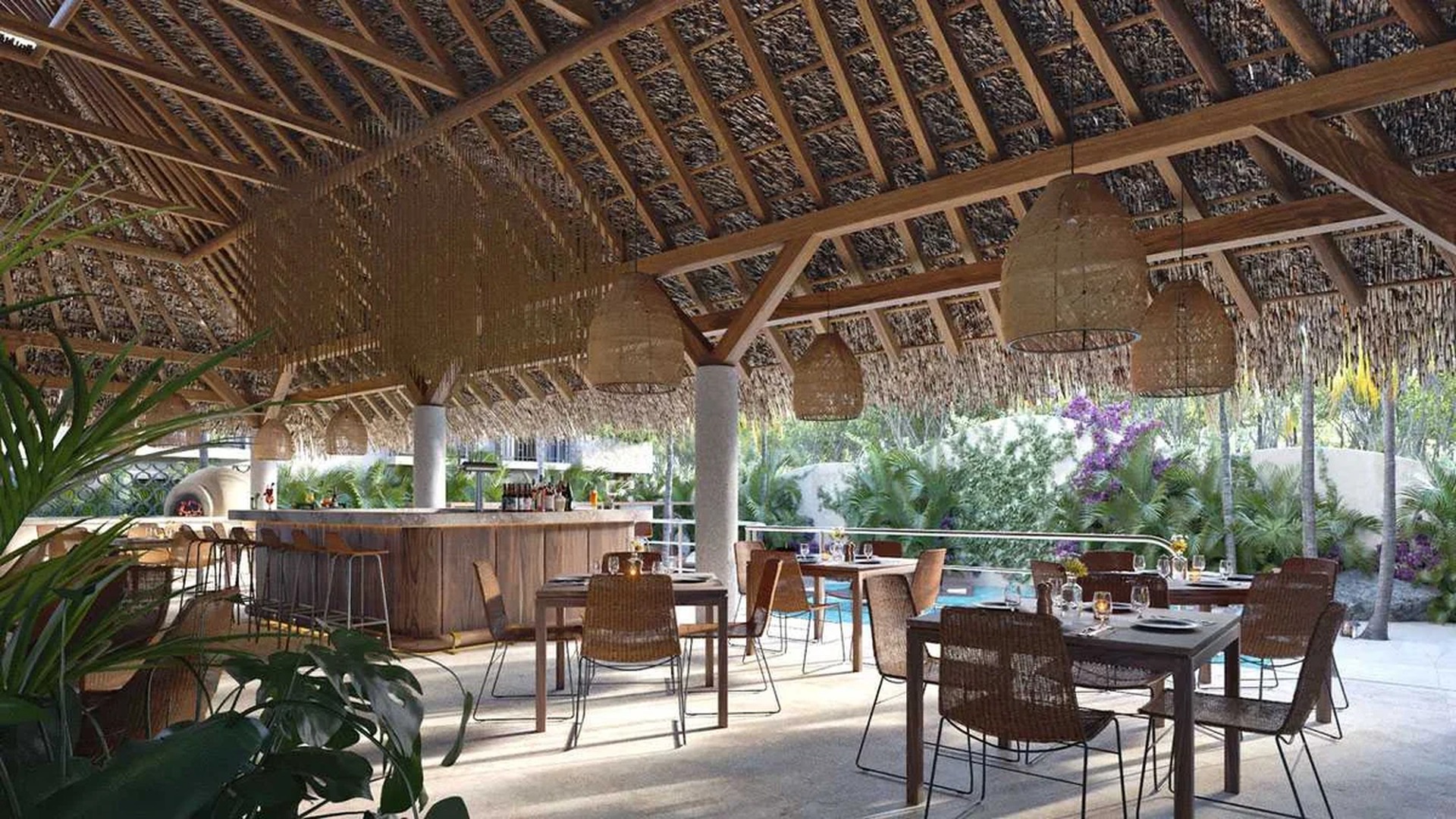 Image of a Thatched Roof Pavilion, featuring Outdoor Bar and Al Fresco Dining.