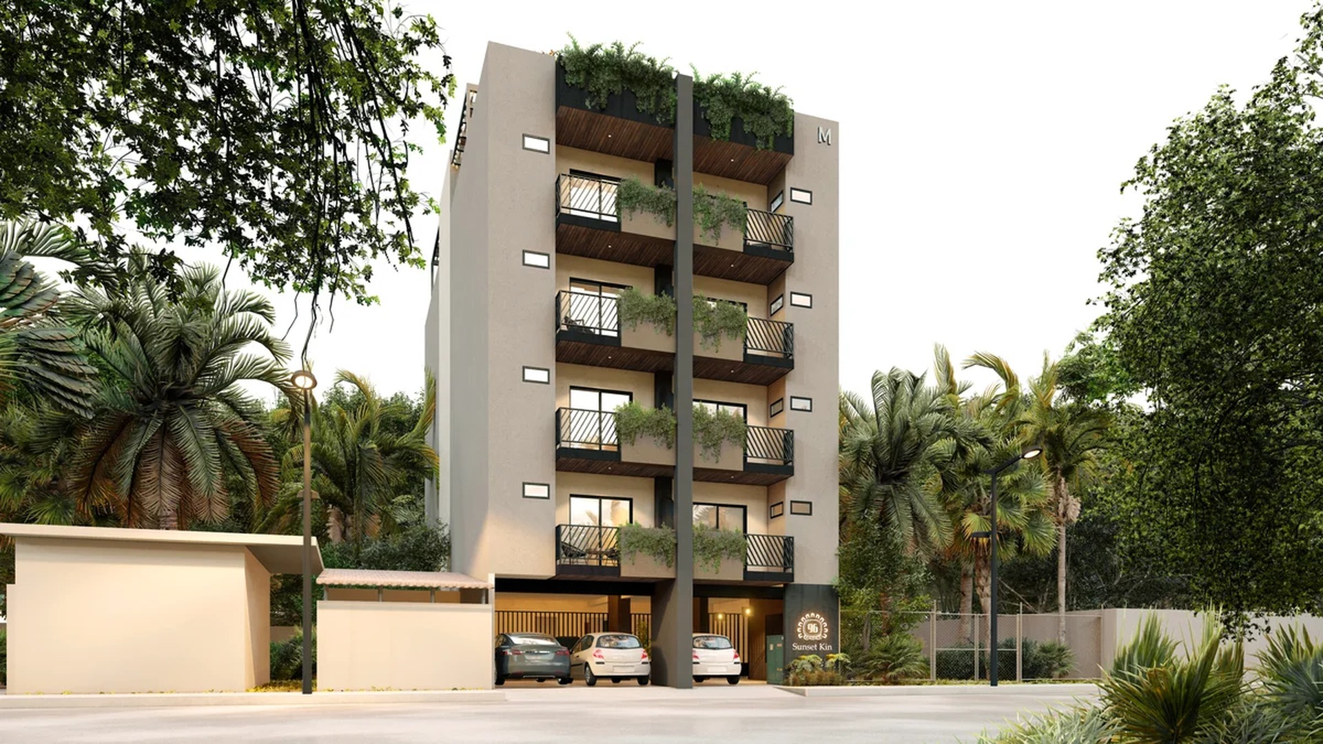 Image of a Modern Apartment Building, featuring Private Balconies and Green Facade.