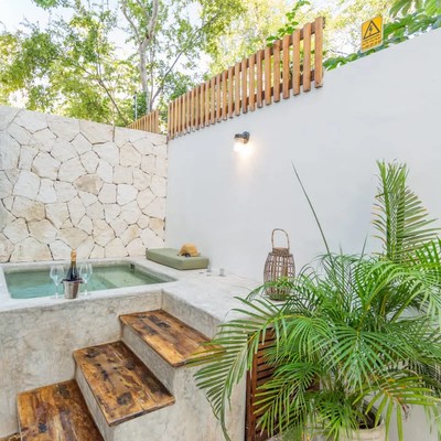 Image of a Private Plunge Pool, featuring Private Courtyard and Stone Accent Wall.