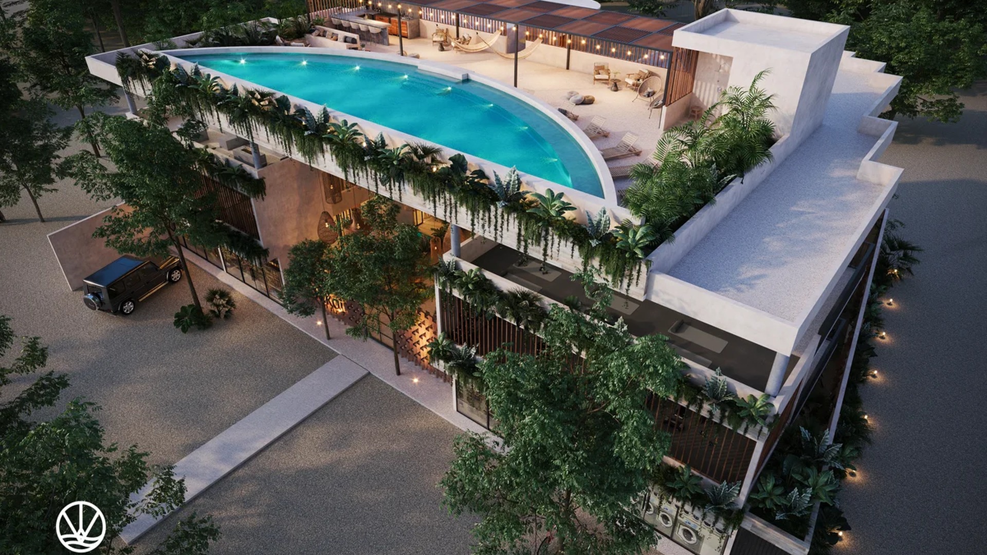 Image of a Rooftop Pool, featuring Rooftop Lounge and Modern Architecture.