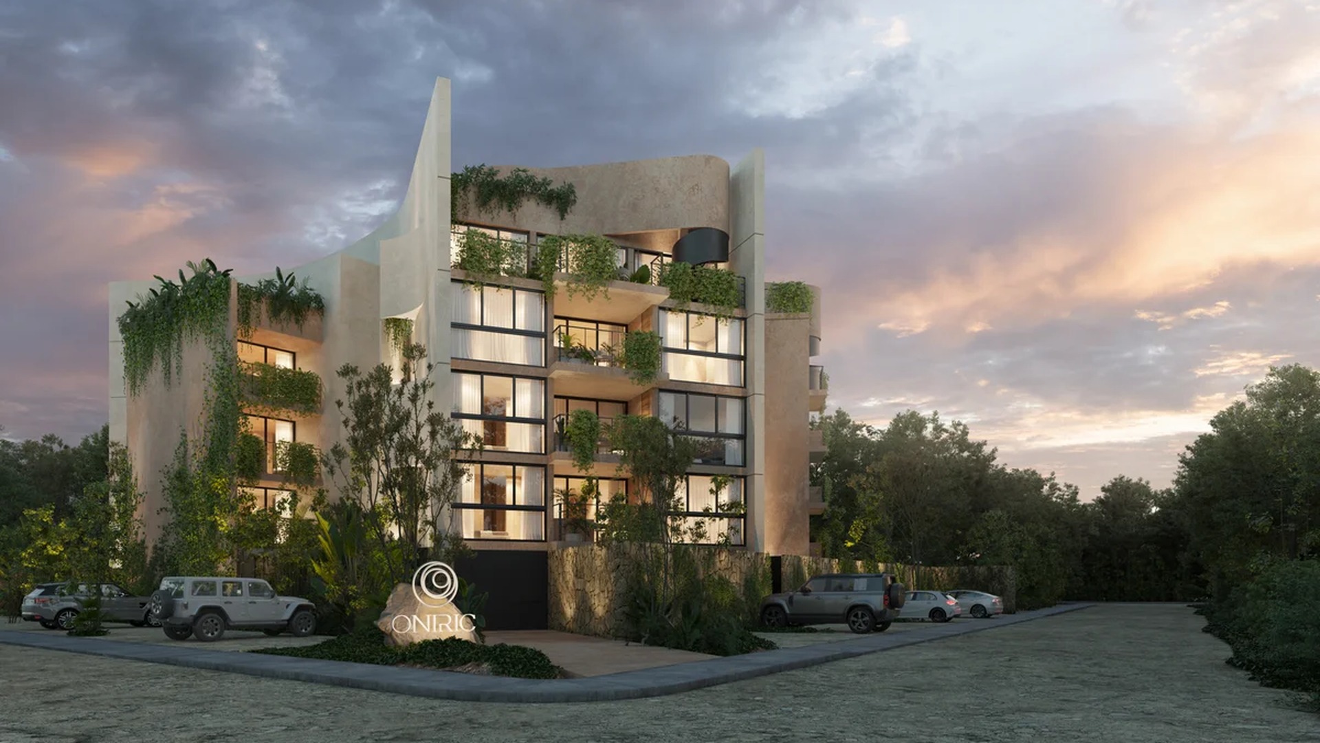Image of a Modern Apartment Building, featuring Organic Architecture and Lush Greenery.