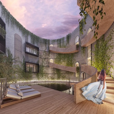 Image of a Central Courtyard, featuring Sundeck with Loungers and Plunge Pool.