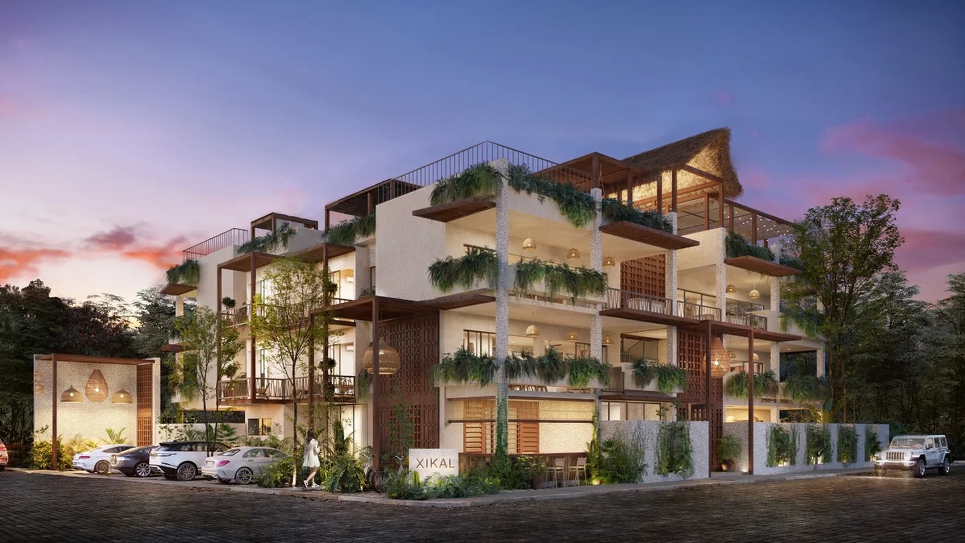Image of a Modern Tropical Design, featuring Luxury Apartment Building and Private Terraces.