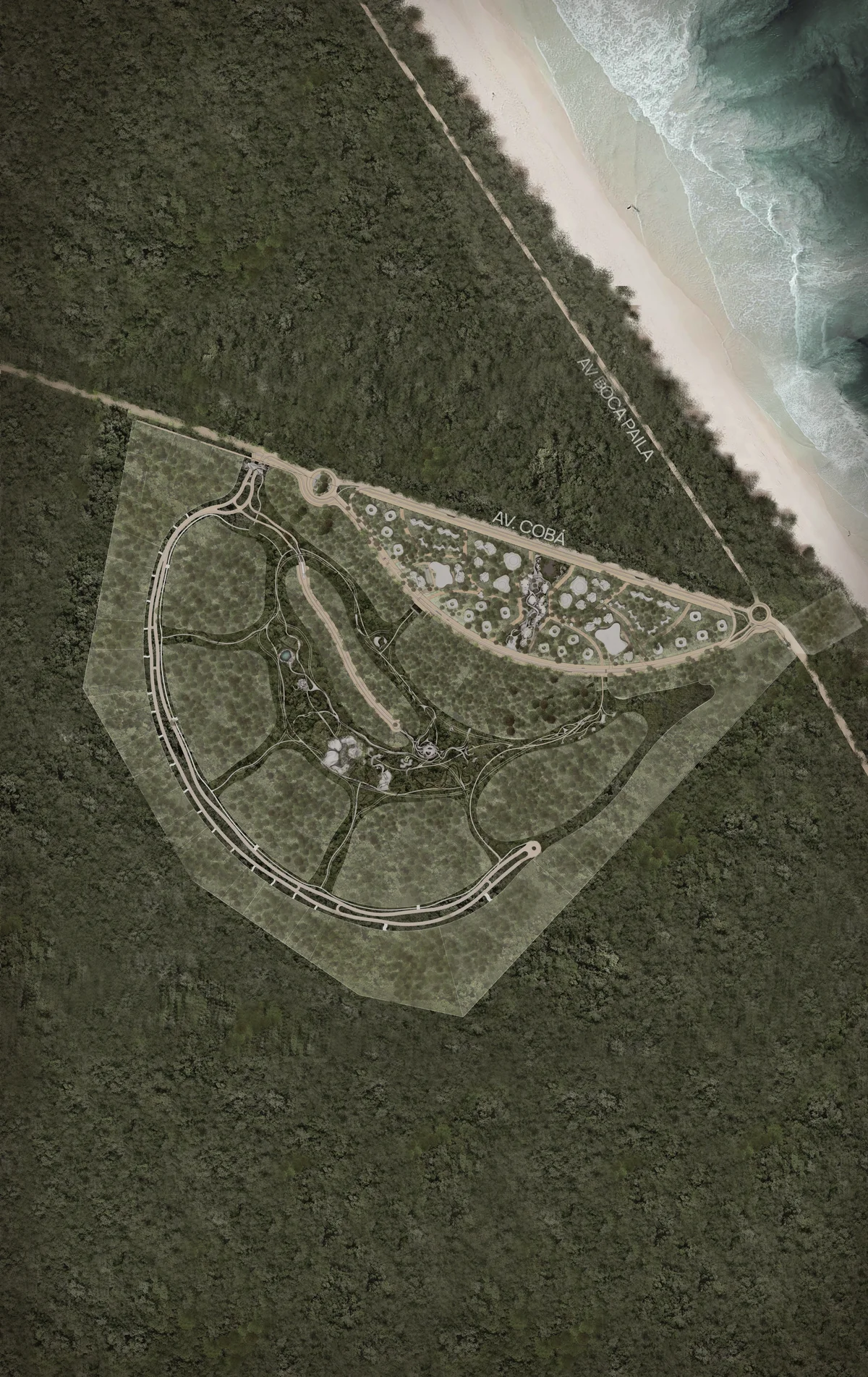 Image of a Aerial Site Plan, featuring Beachfront Development and Jungle Setting.
