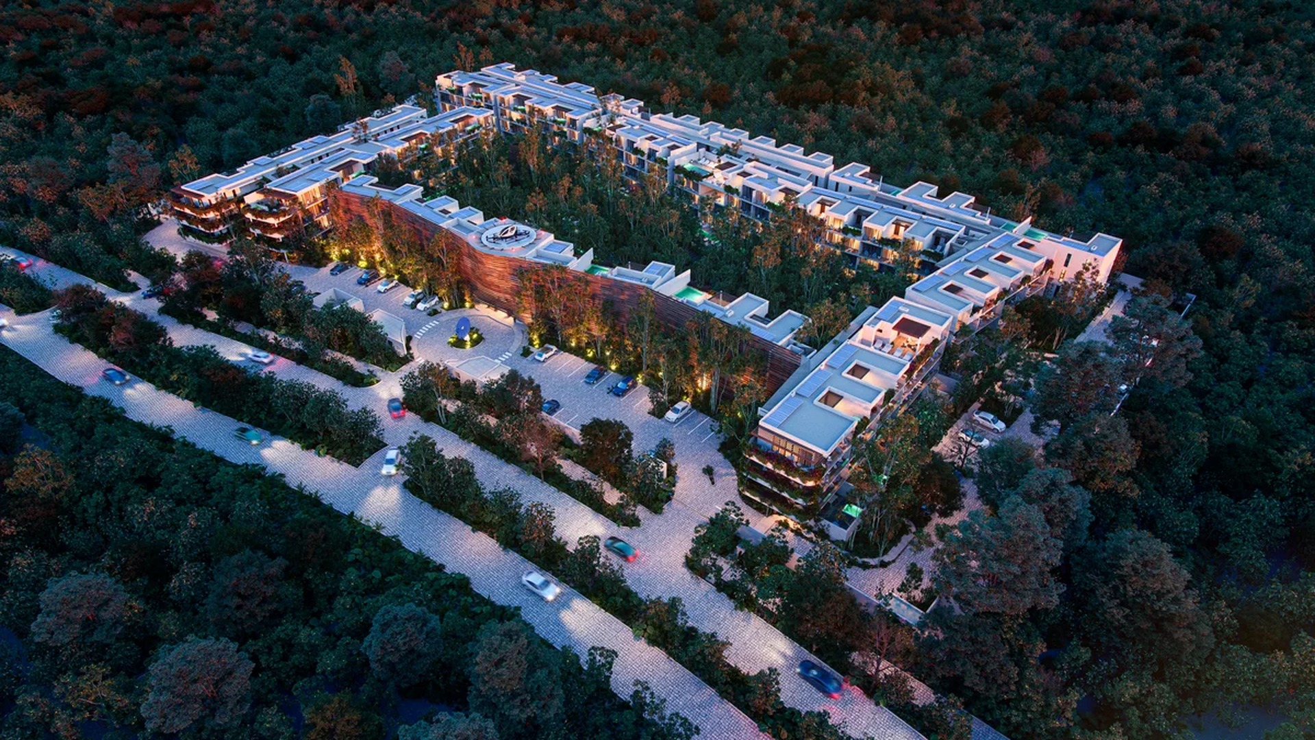 Image of a Luxury Residential Complex, featuring Modern Architecture and Jungle Setting.