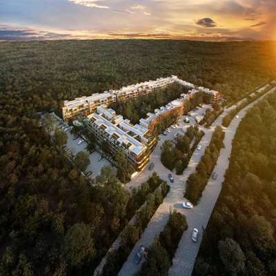 Image of a Modern Residential Complex, featuring Jungle Setting and Rooftop Terraces.