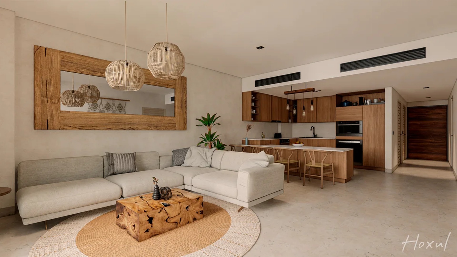 Image of a Open-Concept Living, featuring Modern Kitchen and Kitchen Island.