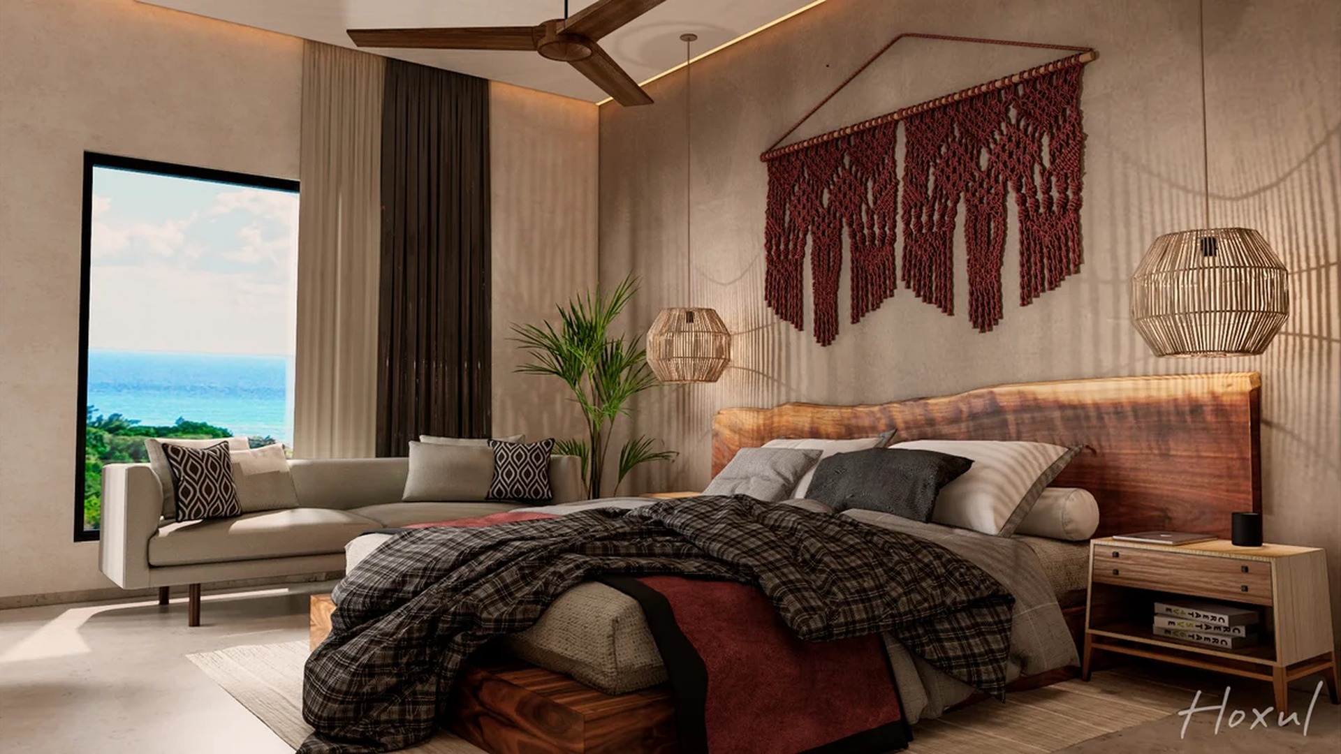 Image of a Bedroom Suite, featuring Ocean View and Bohemian Decor.