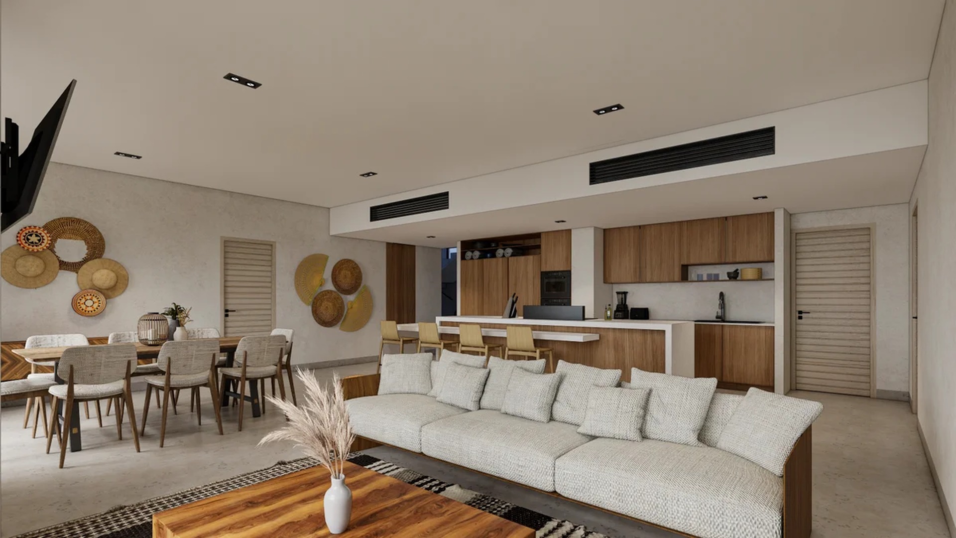 Image of a Open Concept Living, featuring Modern Kitchen and Breakfast Bar.