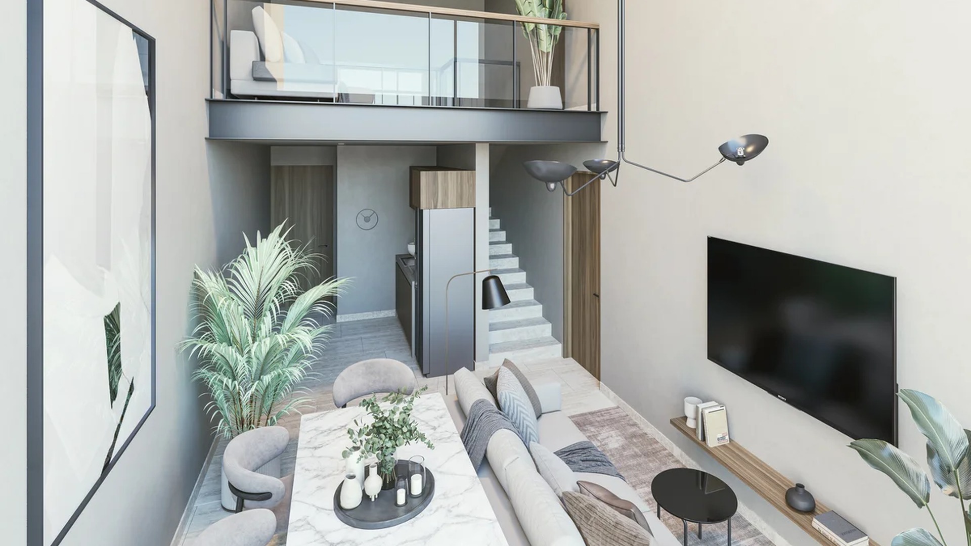 Image of a Loft Apartment, featuring Mezzanine Level and Open-Concept Living.