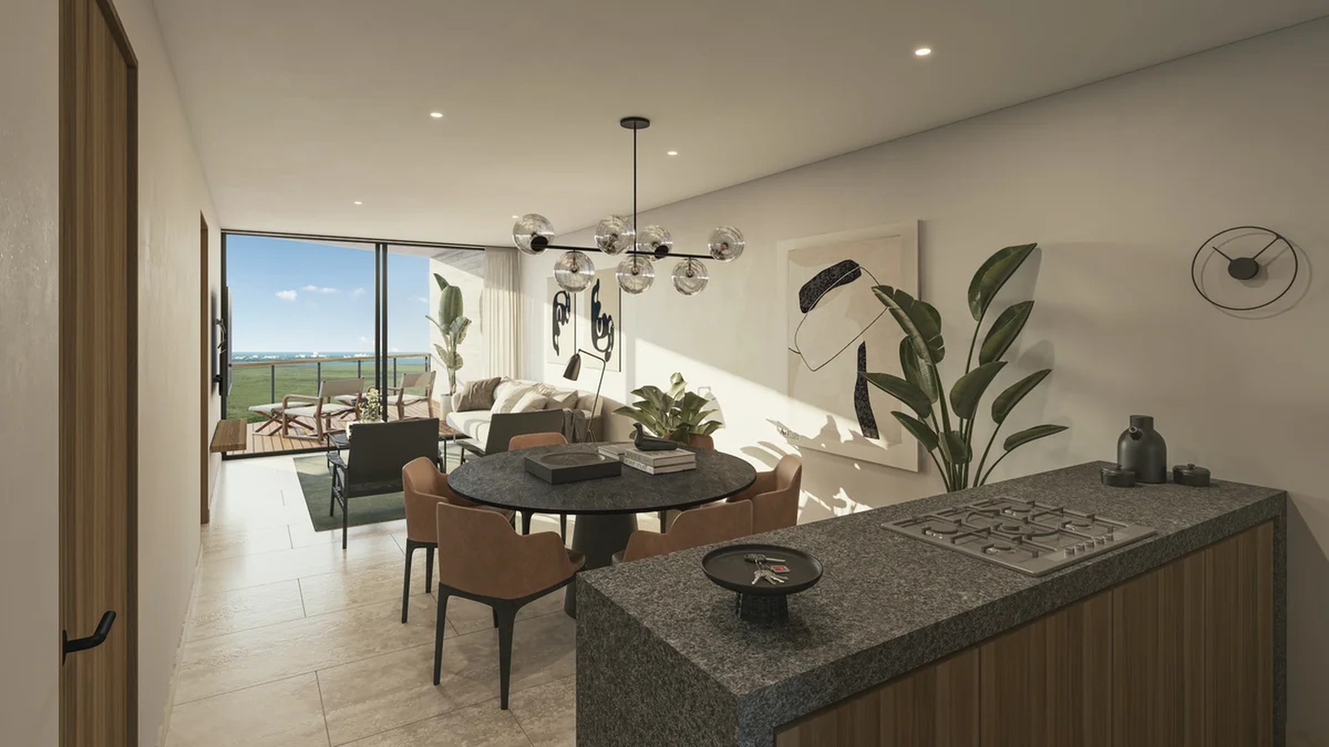 Image of a Open Concept Layout, featuring Ocean View Balcony and Modern Dining Area.