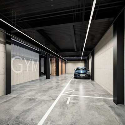 Image of a Underground Parking, featuring Industrial Design and Polished Concrete Floors.