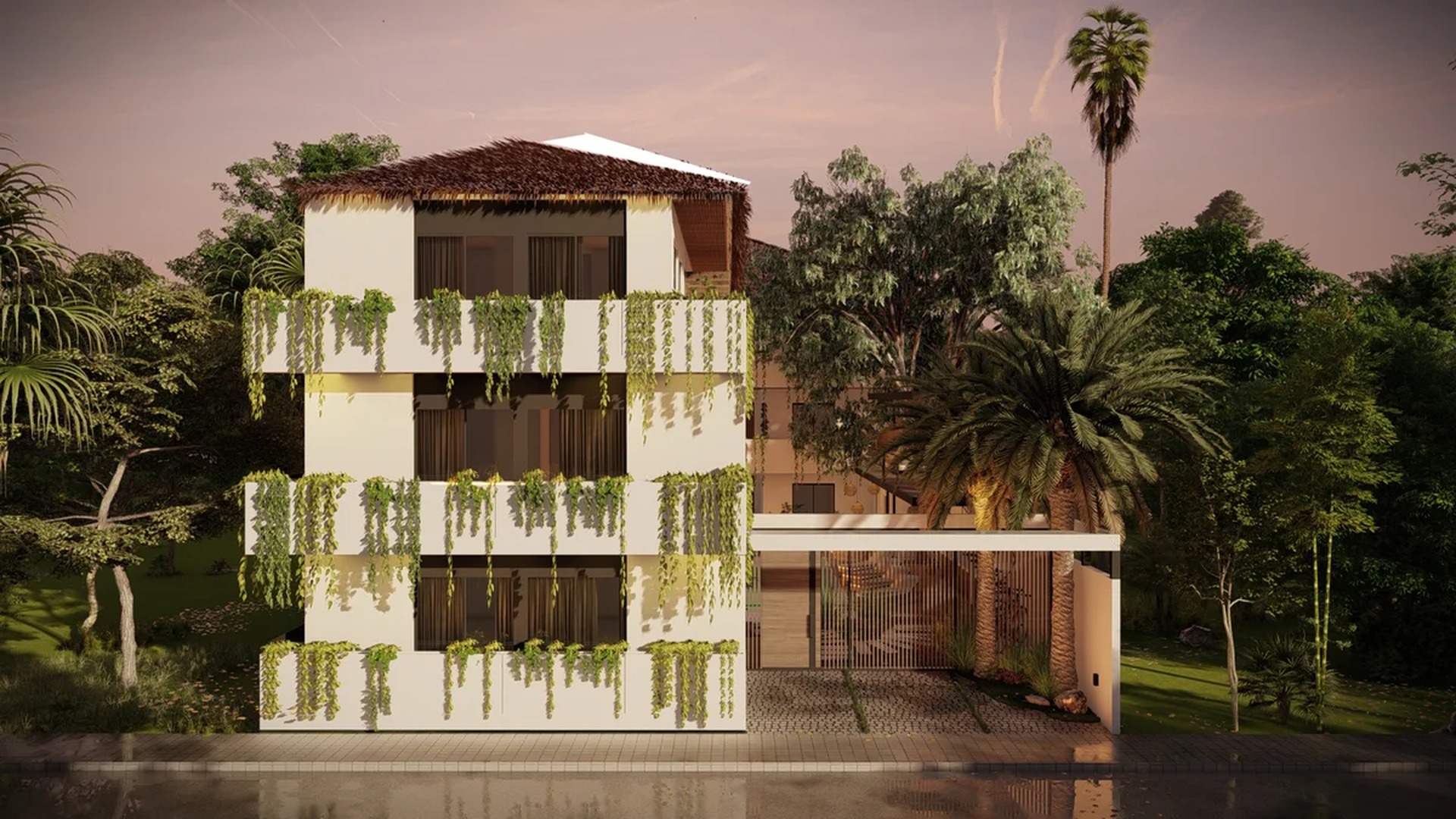 Image of a Modern Tropical Architecture, featuring Green Facade and Private Balconies.