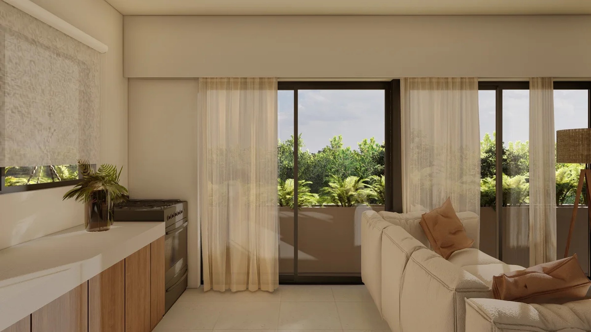 Image of a Open-Plan Living, featuring Sliding Glass Doors and Private Balcony.