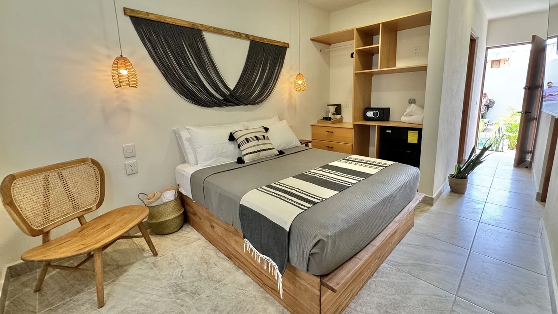 Image of a Bohemian Style Bedroom, featuring Platform Bed and Natural Wood Accents.