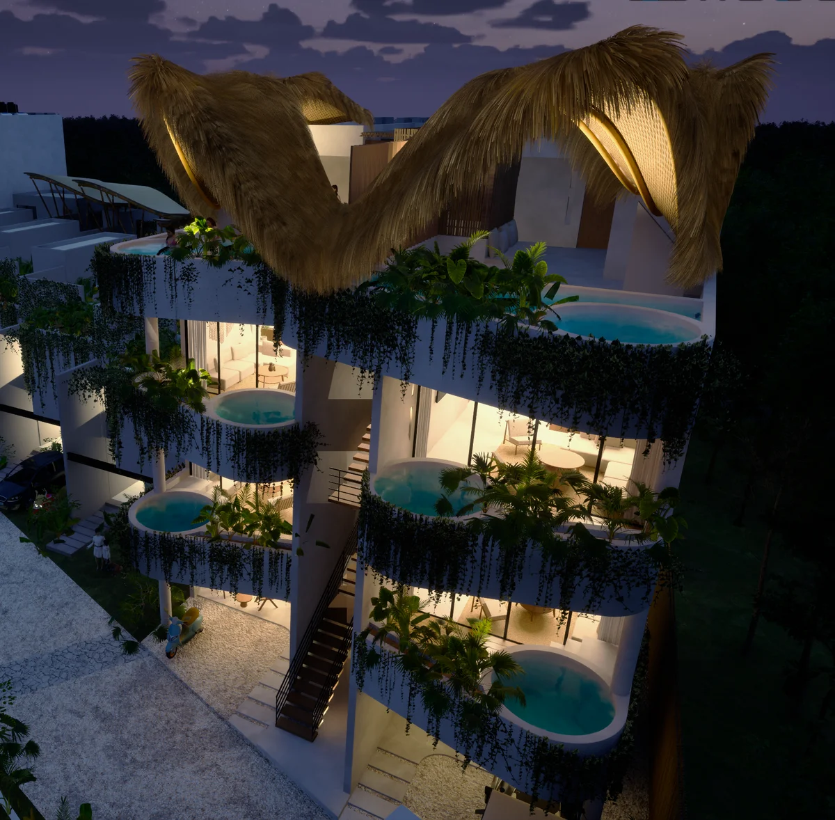 Image of a Private Plunge Pools, featuring Modern Tropical Architecture and Lush Vertical Gardens.