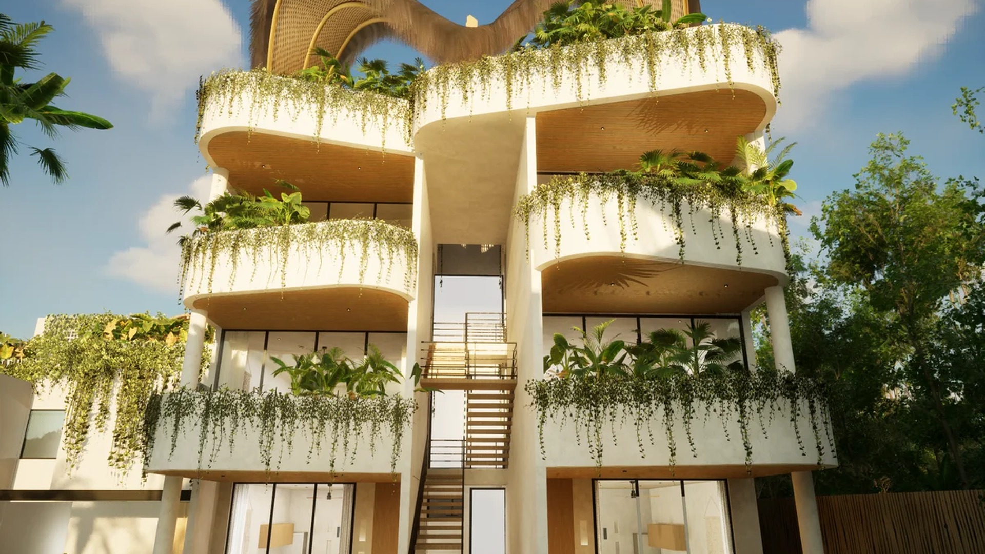 Image of a Biophilic Design, featuring Modern Architecture and Private Balconies.
