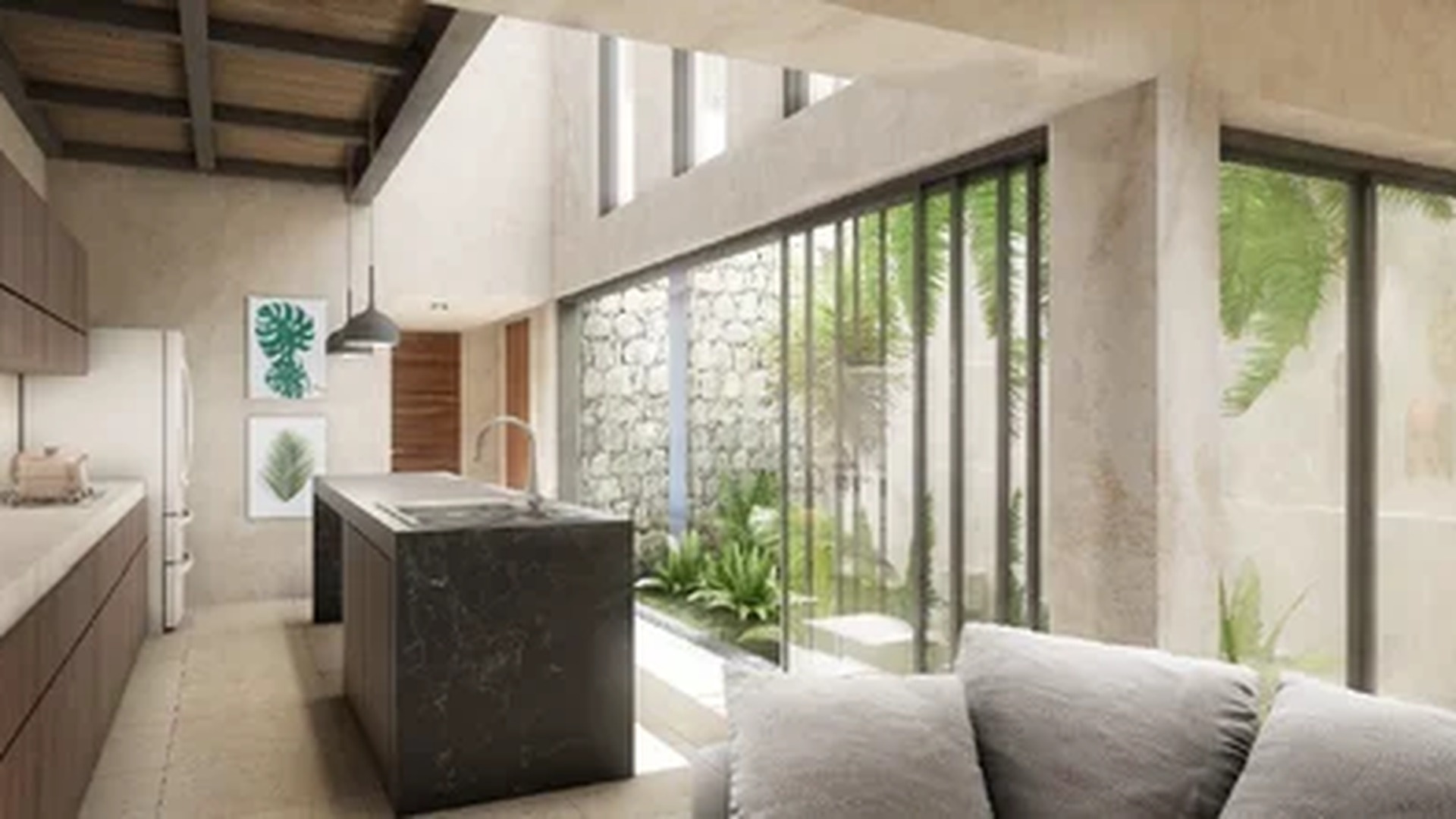 Image of a Modern Kitchen, featuring Open Concept Living and High Ceilings.