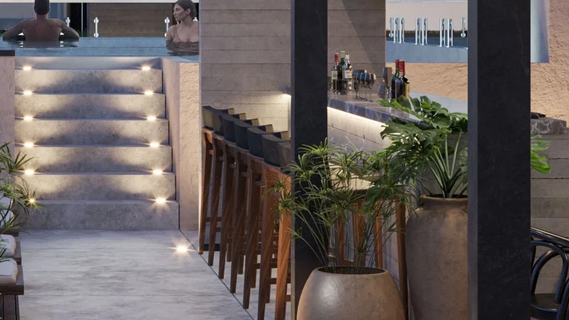 Image of a Rooftop Pool, featuring Outdoor Bar and Modern Architecture.