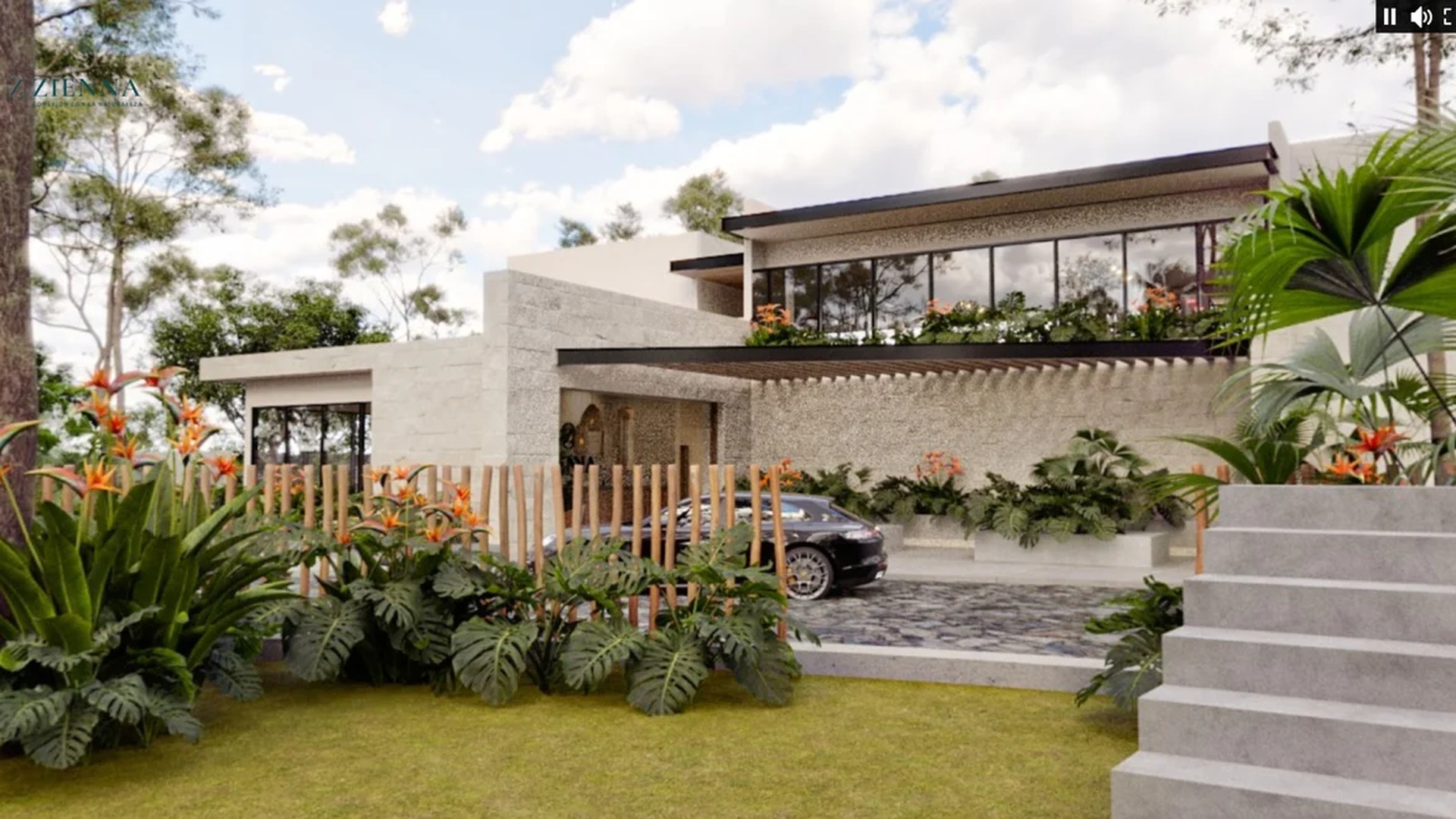 Image of a Modern Architecture, featuring Lush Garden and Stone Facade.