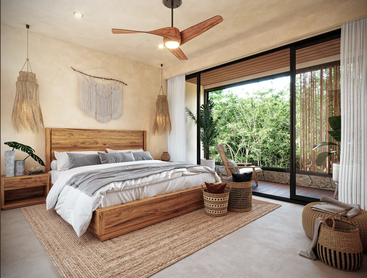 Image of a Master Bedroom, featuring Private Balcony and Jungle View.