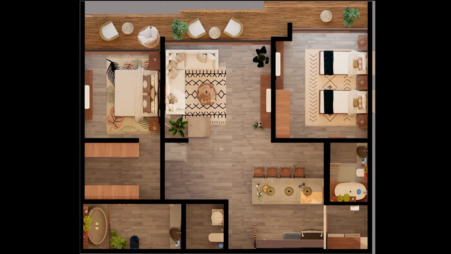 Image of a Open-Concept Layout, featuring Spacious Balcony and Two-Bedroom Layout.