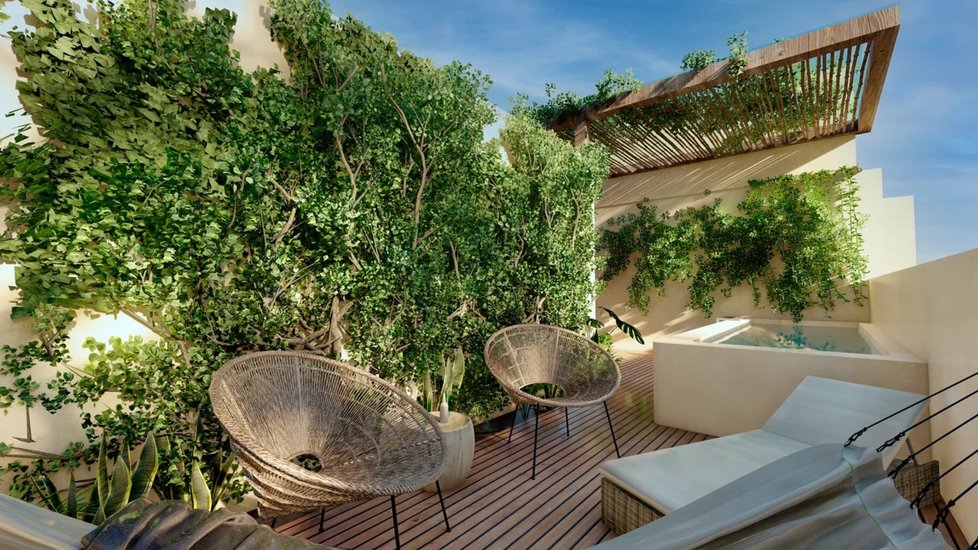 Image of a Rooftop Terrace, featuring Plunge Pool and Vertical Garden.
