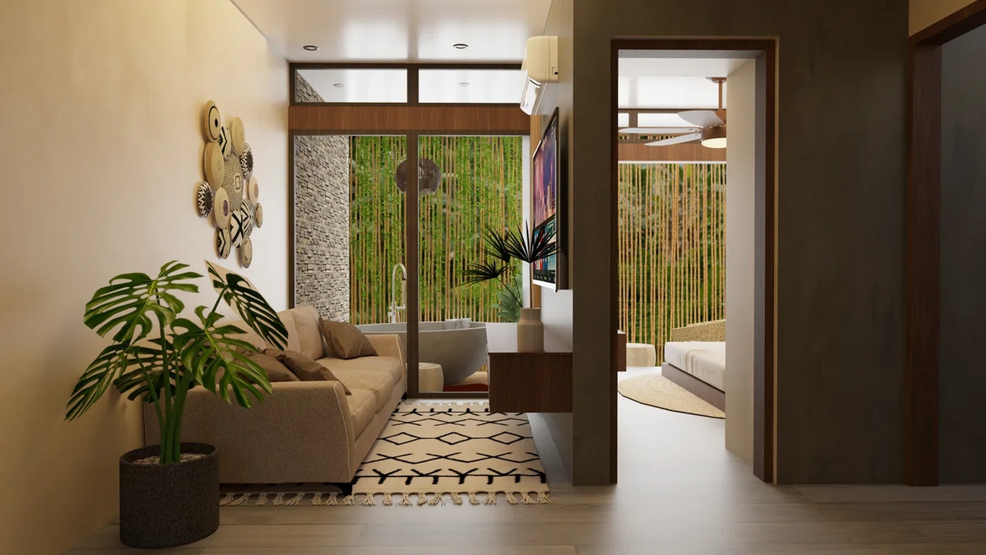 Image of a Modern Suite, featuring Outdoor Soaking Tub and Private Bamboo Garden.
