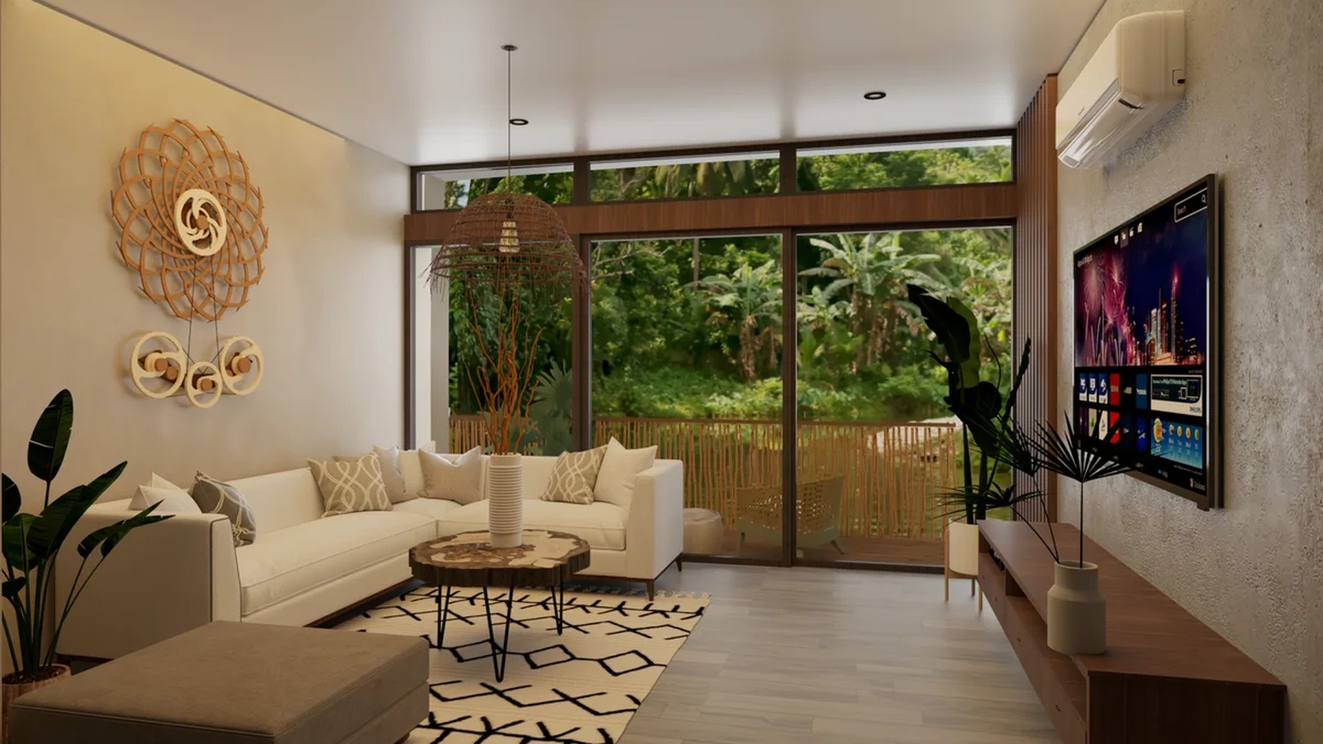 Image of a Living Room, featuring Jungle View and Floor-to-Ceiling Windows.
