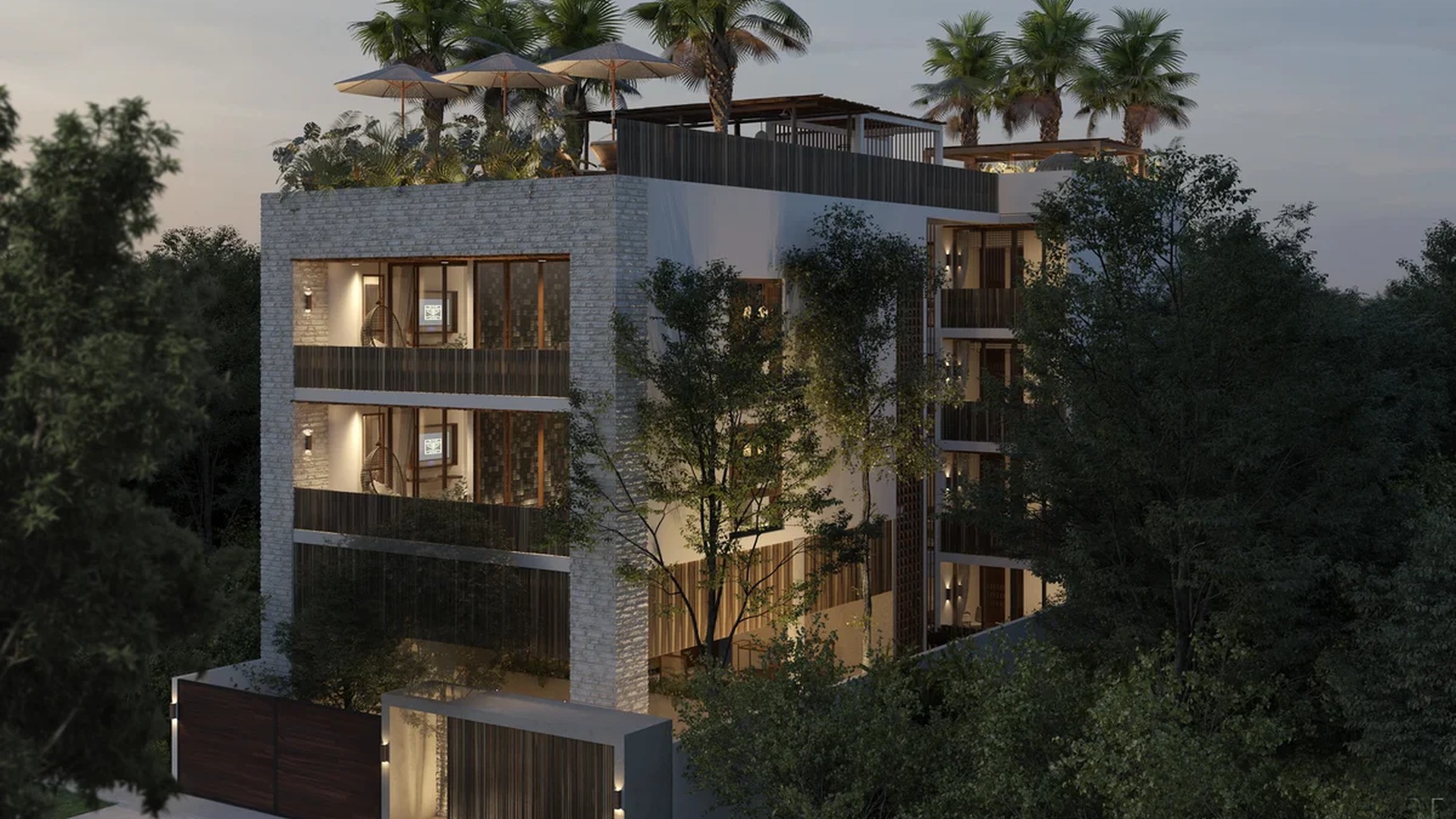 Image of a Rooftop Terrace, featuring Modern Architecture and Stone Facade.
