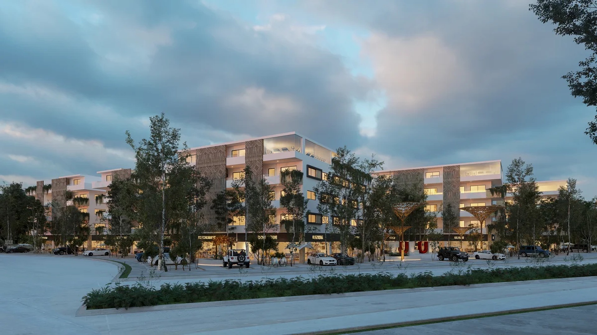 Image of a Mixed-Use Development, featuring Modern Architecture and Wood-Clad Facade.
