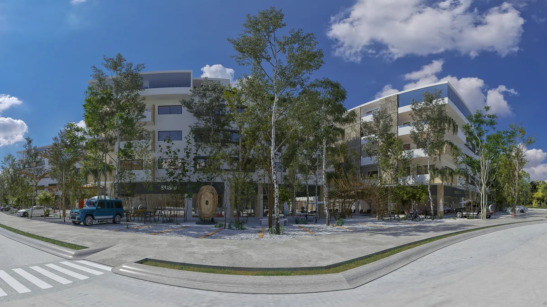 Image of a Modern Architecture, featuring Mixed-Use Development and Lush Landscaping.