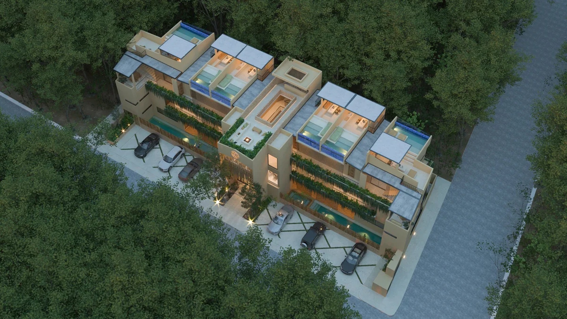 Image of a Modern Architecture, featuring Luxury Townhouses and Rooftop Pools.