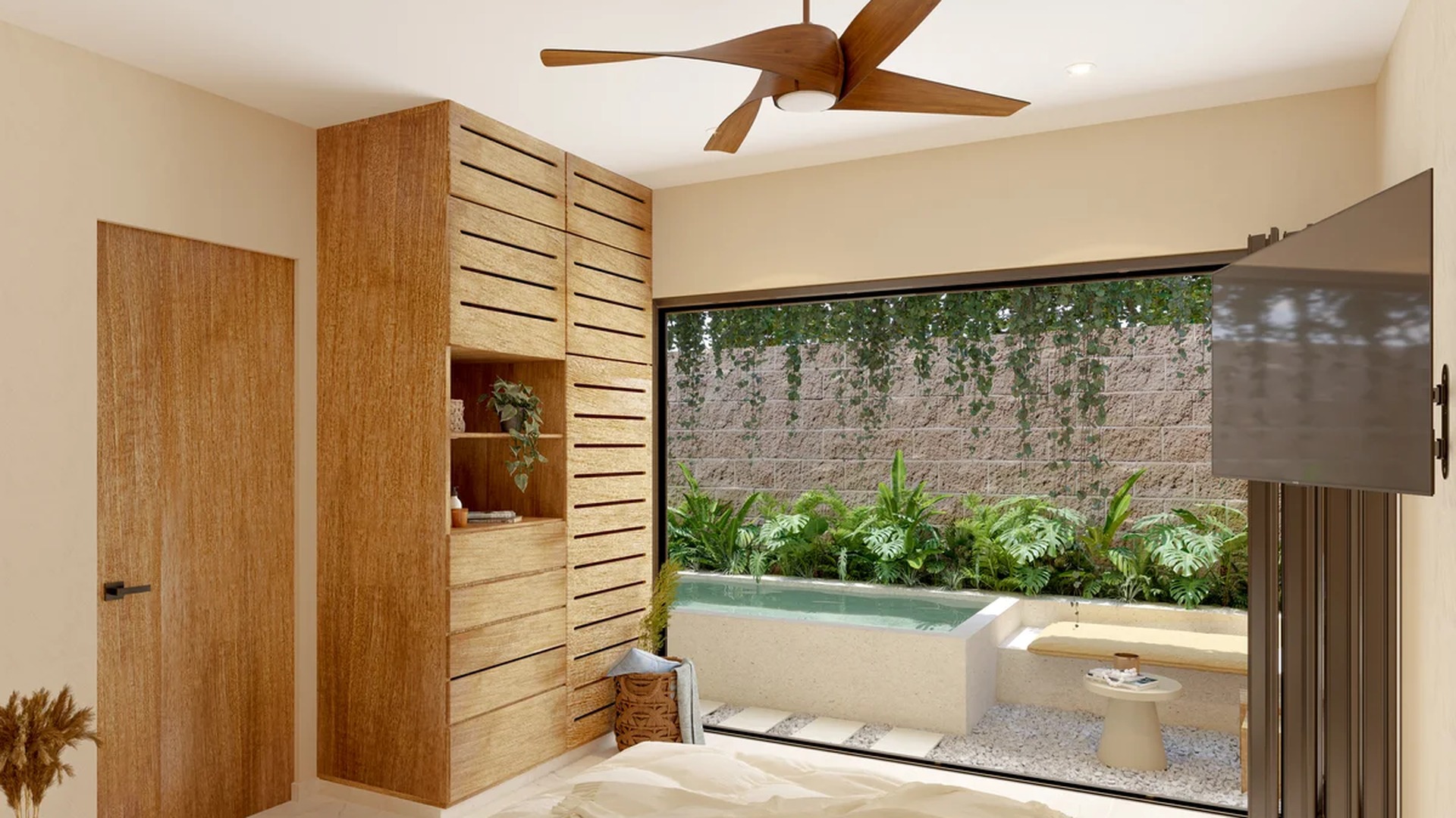 Image of a Primary Bedroom, featuring Private Plunge Pool and Indoor-Outdoor Living.