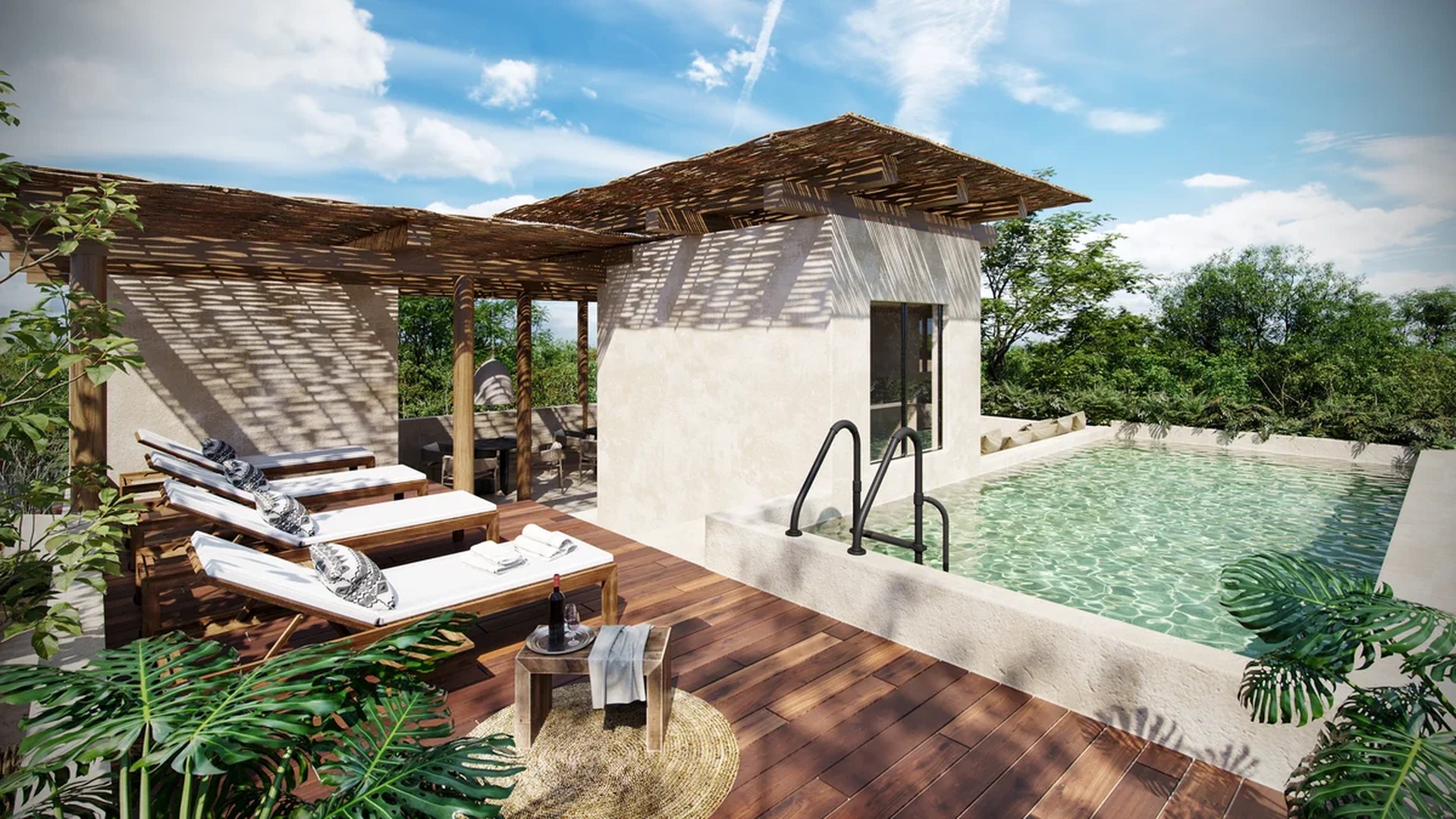 Image of a Rooftop Plunge Pool, featuring Private Terrace and Wooden Sundeck.