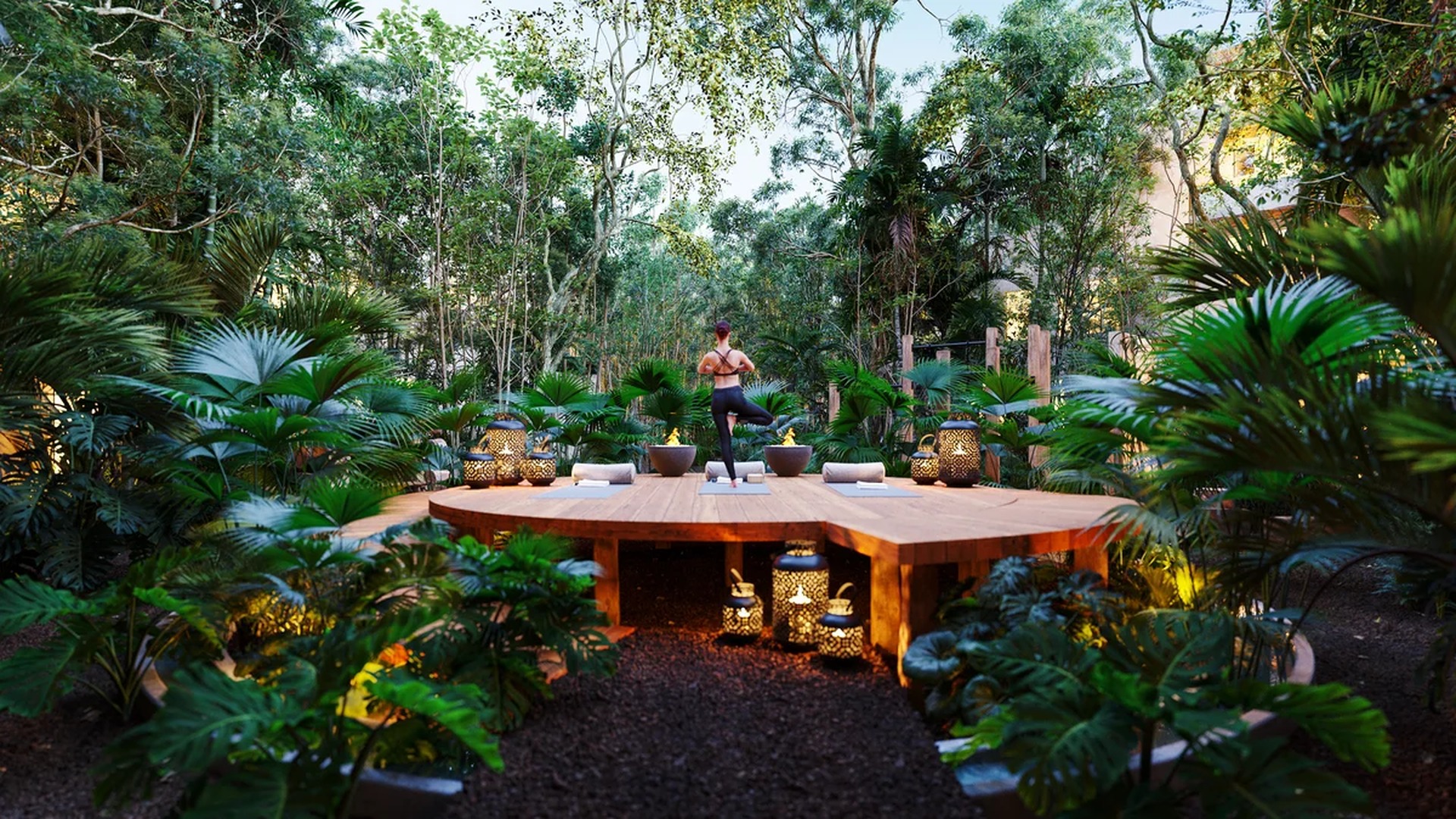 Image of a Yoga Deck, featuring Lush Garden and Jungle Setting.