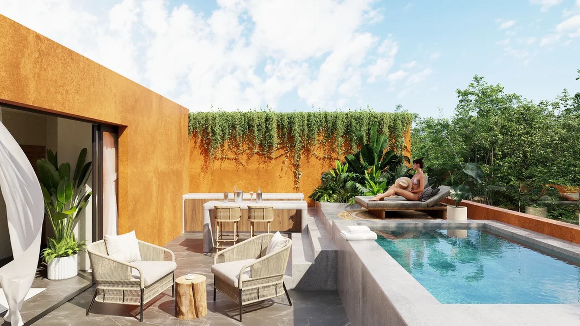 Image of a Private Plunge Pool, featuring Rooftop Terrace and Outdoor Lounge.