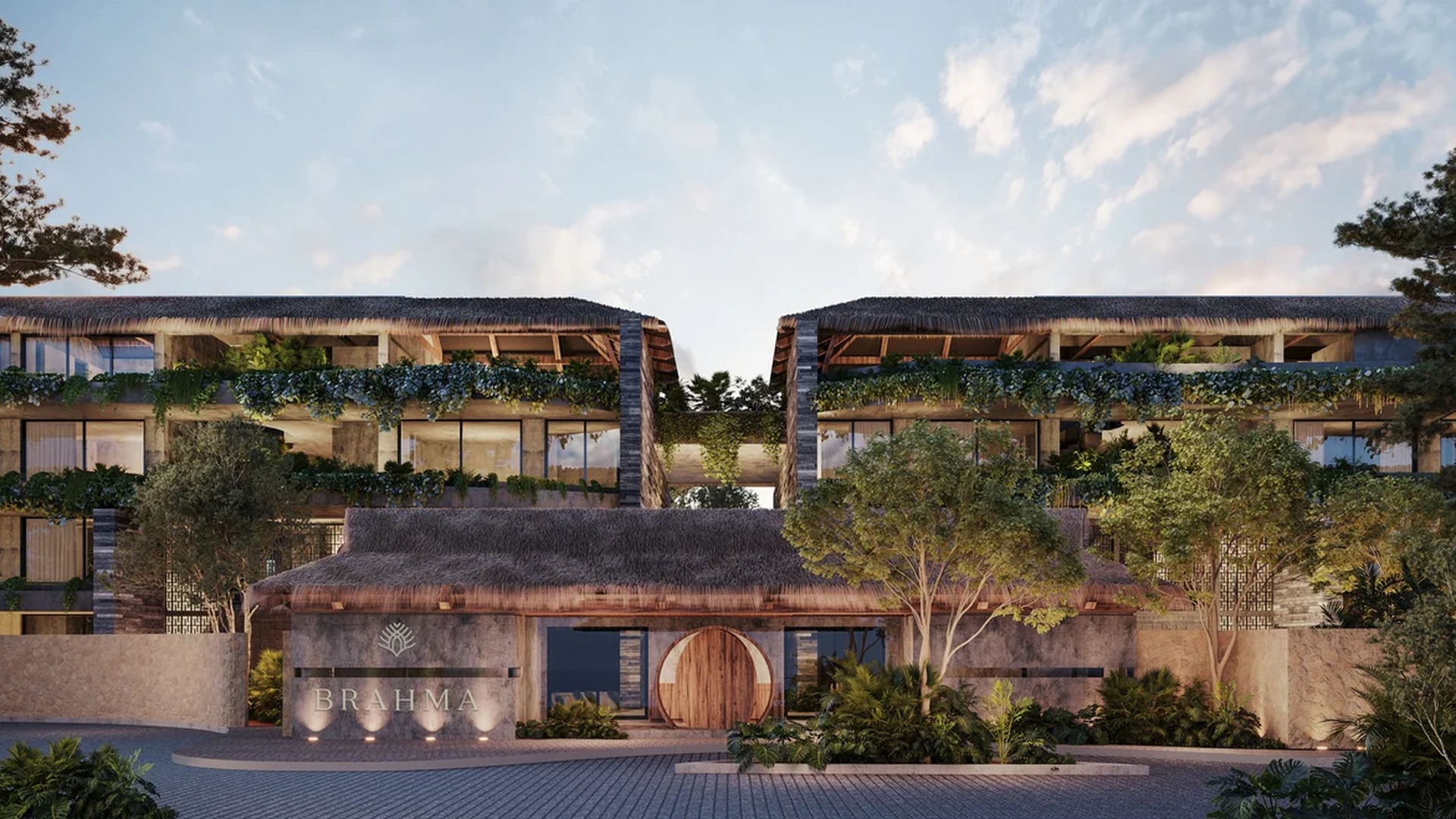 Image of a Tropical Modern Architecture, featuring Lush Greenery Facade and Private Balconies.