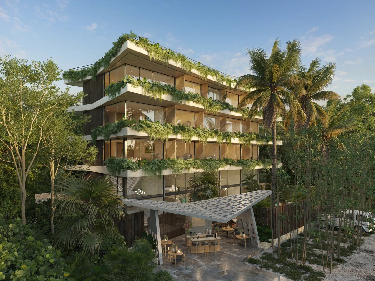 Image of a Modern Architecture, featuring Lush Greenery and Private Balconies.