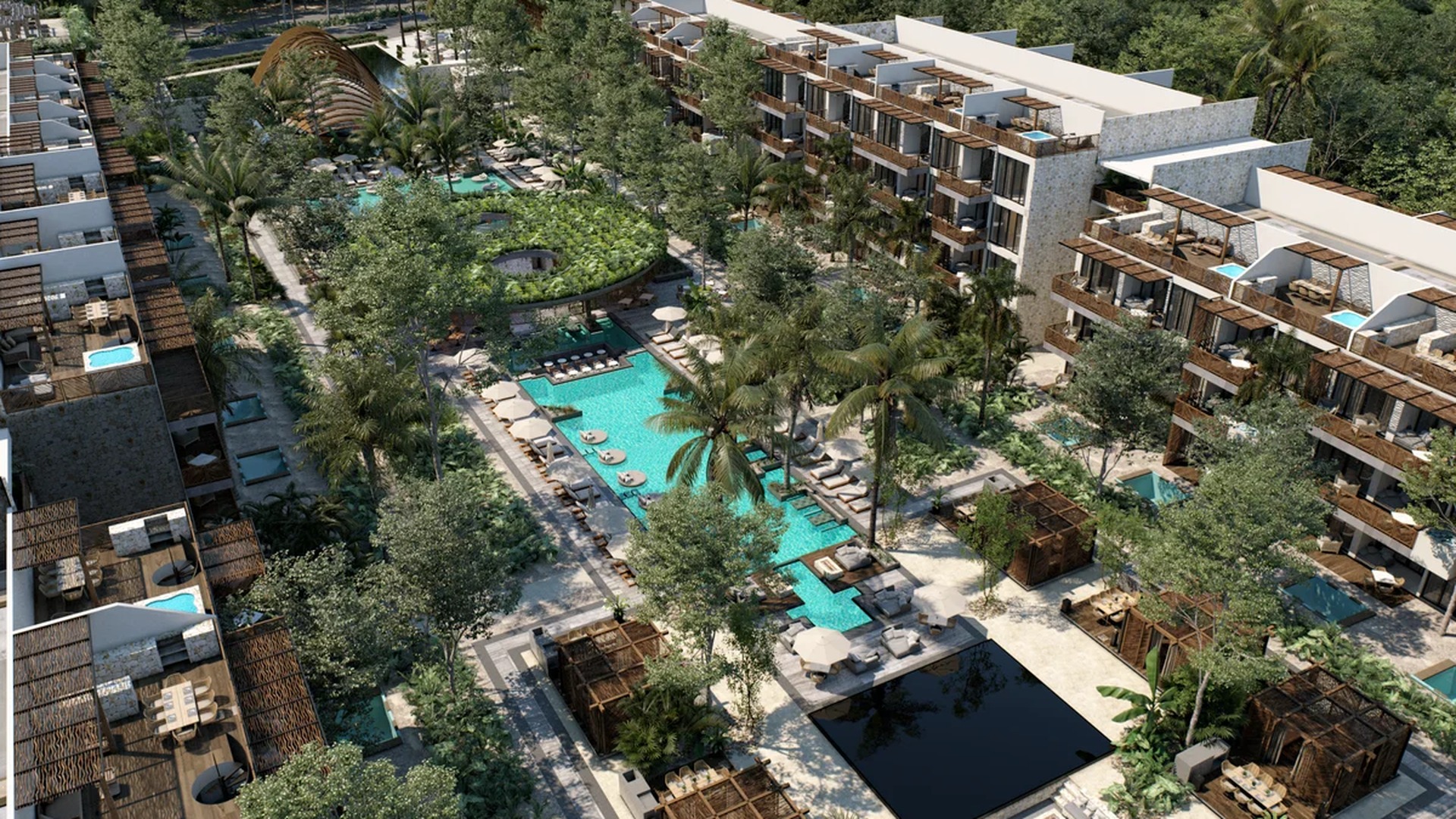 Image of a Resort-Style Pools, featuring Lush Landscaping and Private Plunge Pools.