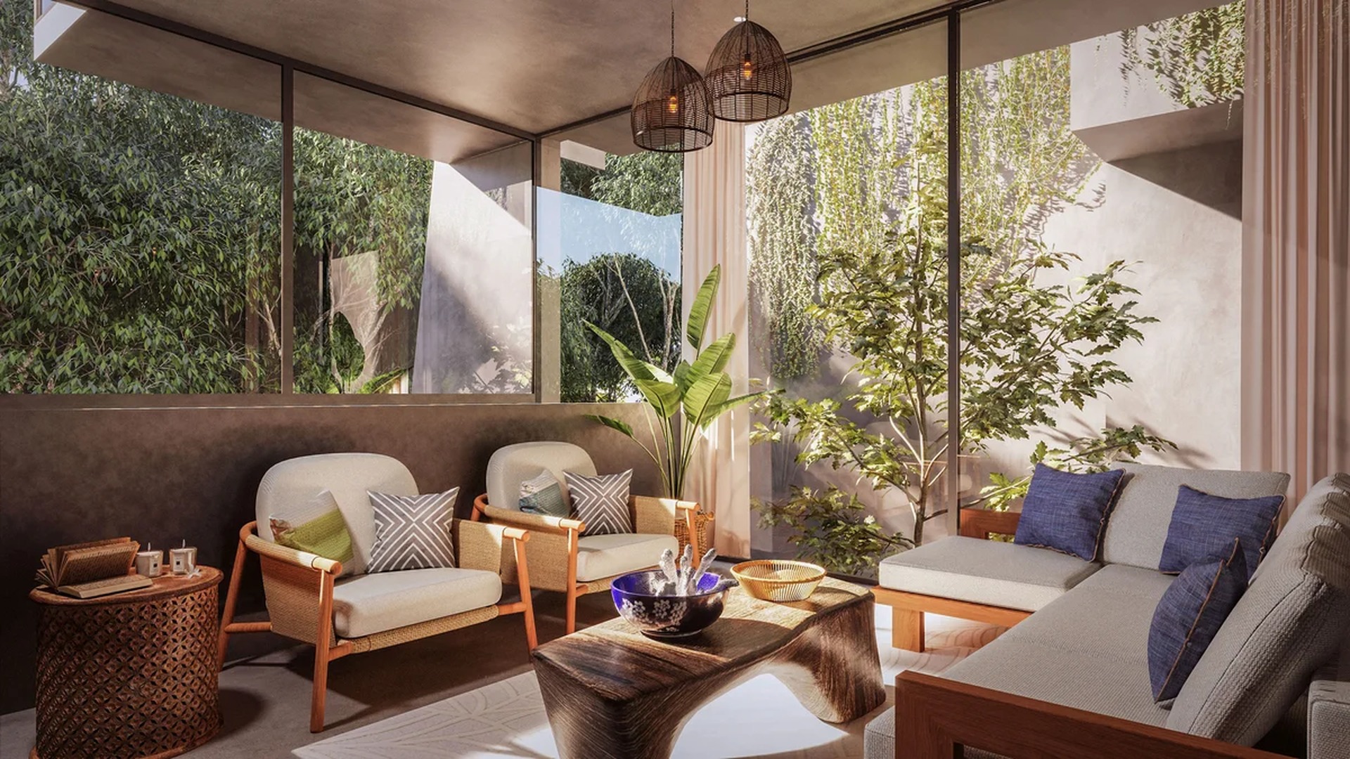 Image of a Indoor-Outdoor Living, featuring Covered Patio and Floor-to-Ceiling Windows.