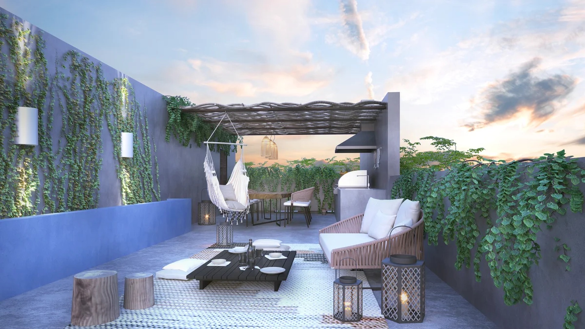 Image of a Rooftop Terrace, featuring Outdoor Kitchen and Lounge Area.