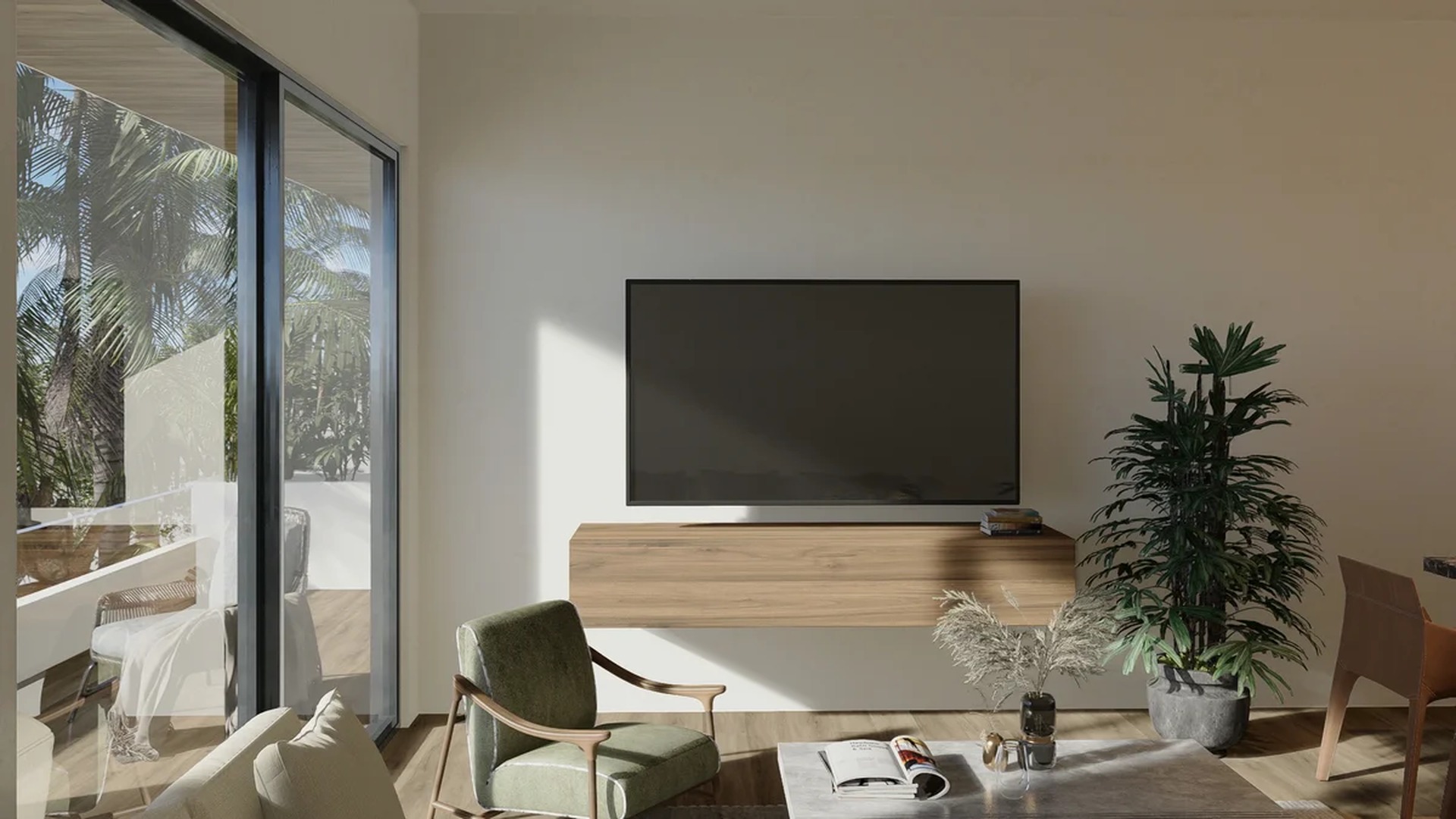 Image of a Modern Living Room, featuring Natural Light and Sliding Glass Doors.